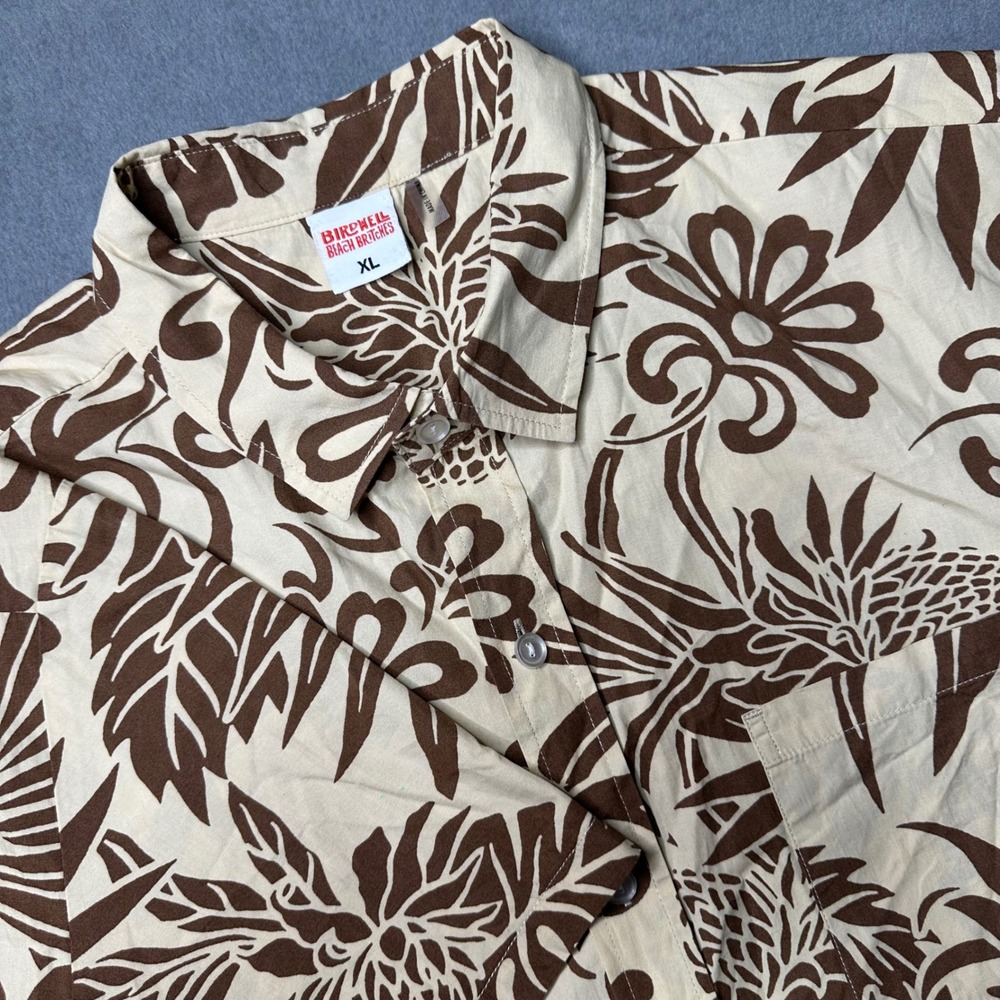 Birdwell Beach Britches Shirt Mens Extra Large Brown Beige Floral Hawaiian Beach
